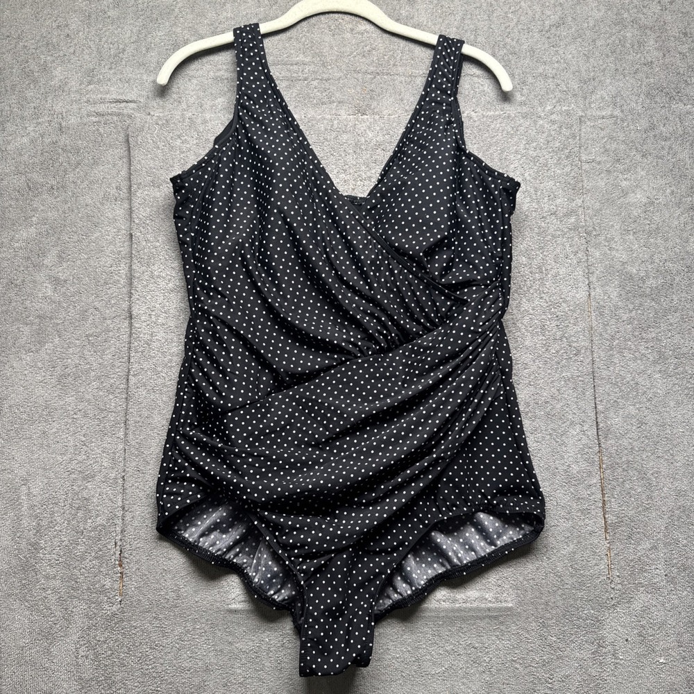 Miraclesuit Polka Dot One Piece Swimsuit Black White Shaping US 16 Tummy Control